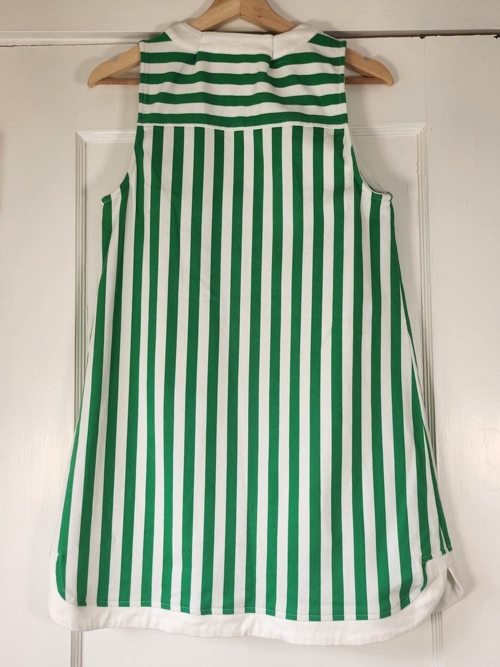 entro Anthropologie Sz S Green & White Striped Button-Front Denim Sundress - Picture 3 of 5